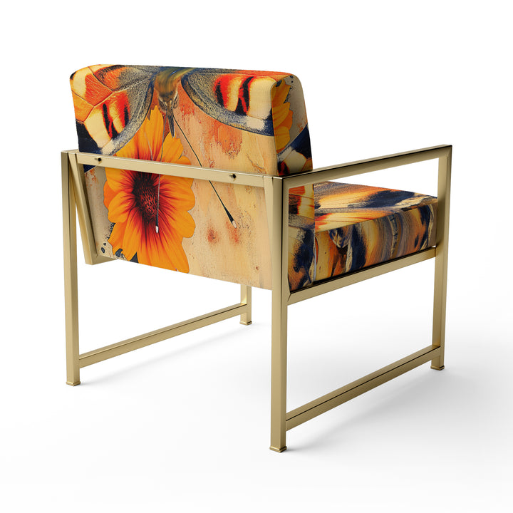 Orange Butterfly In Watercolor Painting - Upholstered Accent Chair