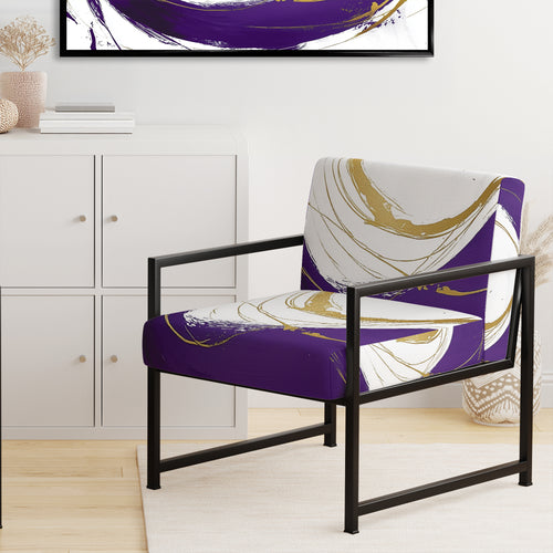 Purple And Gold Abstract Circle Swirl - Upholstered Accent Chair