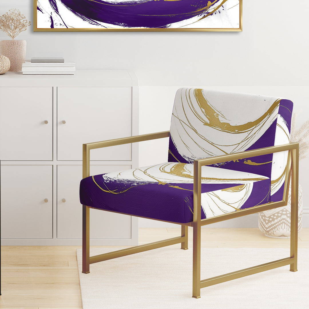 Purple And Gold Abstract Circle Swirl - Upholstered Accent Chair
