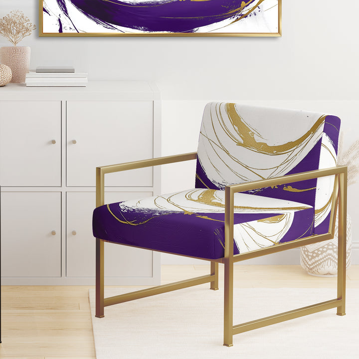 Purple And Gold Abstract Circle Swirl - Upholstered Accent Chair