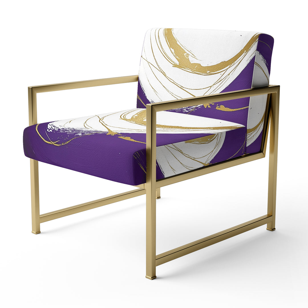 Purple And Gold Abstract Circle Swirl - Upholstered Accent Chair
