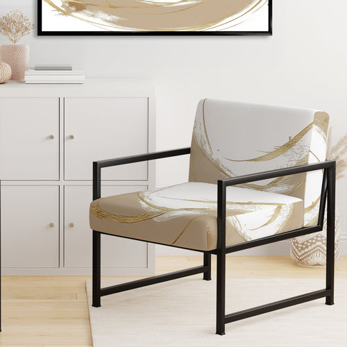 Cream And Gold Abstract Circle Swirl - Upholstered Accent Chair