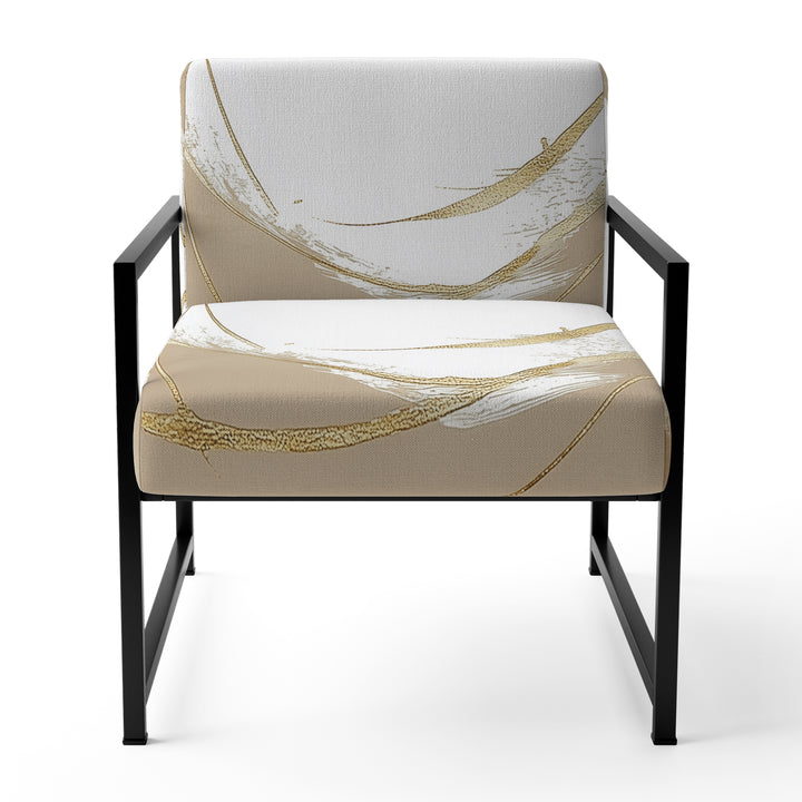 Cream And Gold Abstract Circle Swirl - Upholstered Accent Chair