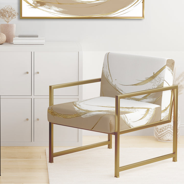 Cream And Gold Abstract Circle Swirl - Upholstered Accent Chair