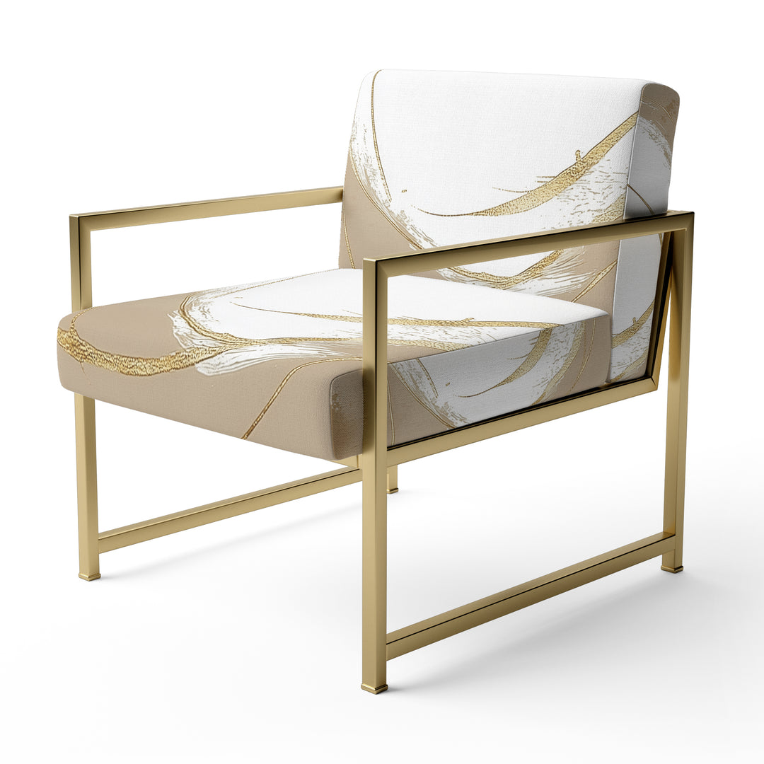 Cream And Gold Abstract Circle Swirl - Upholstered Accent Chair