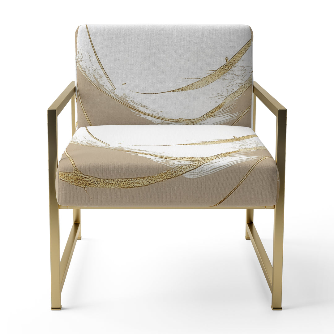 Cream And Gold Abstract Circle Swirl - Upholstered Accent Chair