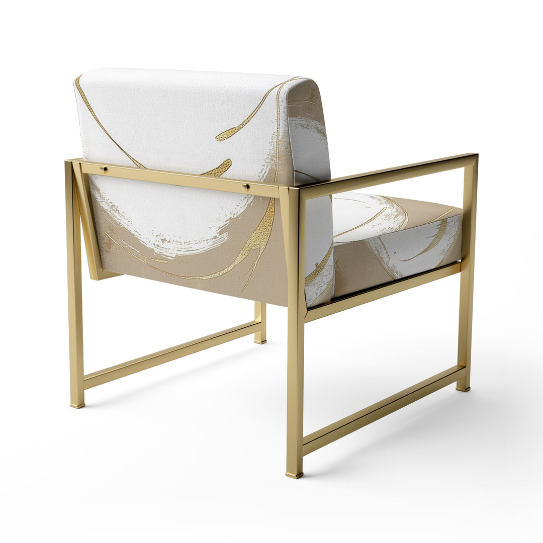 Cream And Gold Abstract Circle Swirl - Upholstered Accent Chair