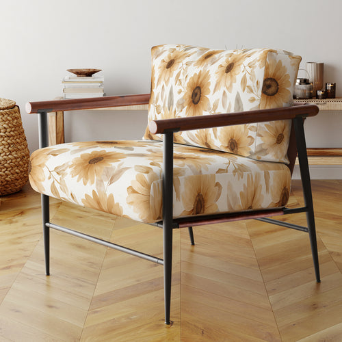 Golden Watercolor Sunflower Blooms - Upholstered Accent Chair