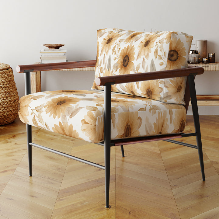 Golden Watercolor Sunflower Blooms - Upholstered Accent Chair
