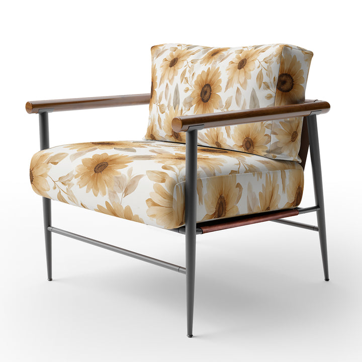 Golden Watercolor Sunflower Blooms - Upholstered Accent Chair