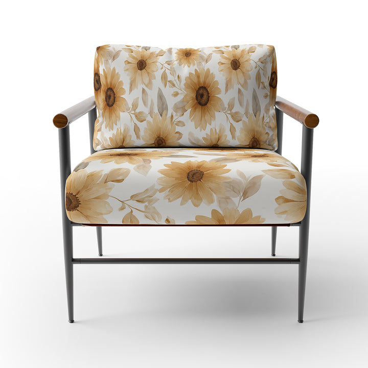 Golden Watercolor Sunflower Blooms - Upholstered Accent Chair