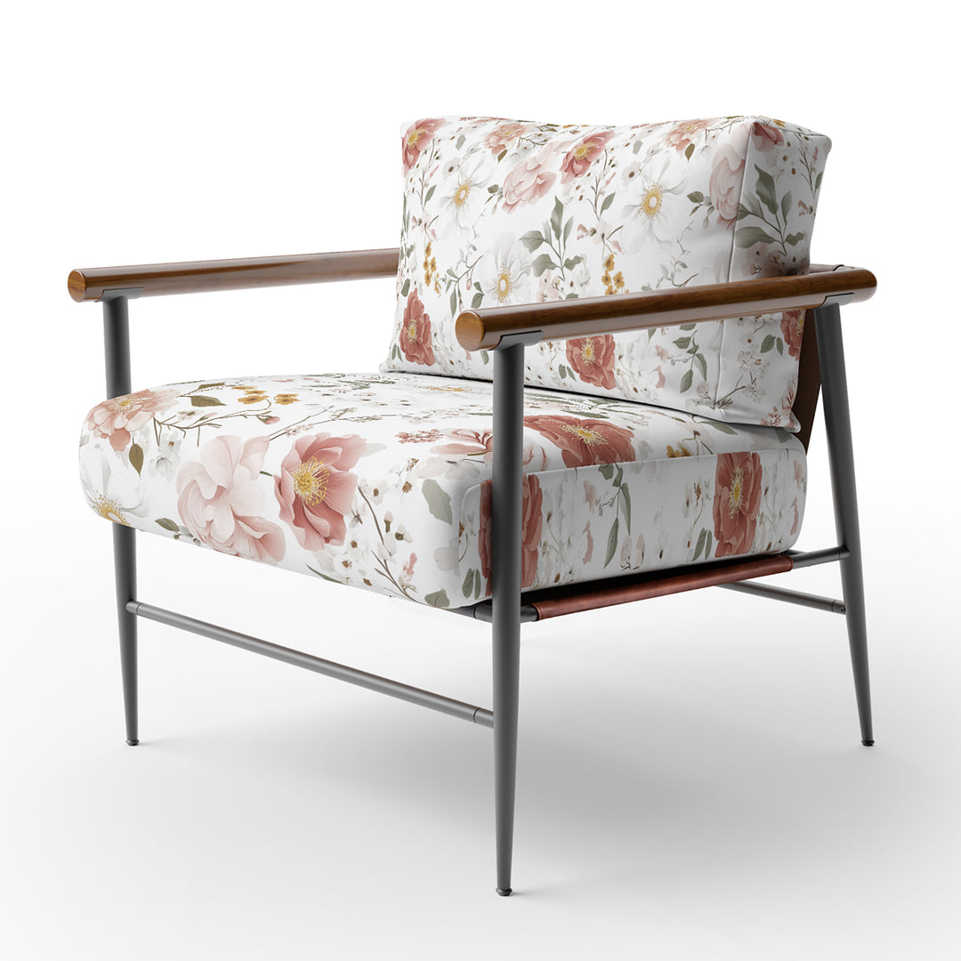 Blush And White Watercolor Garden Florals - Upholstered Accent Chair