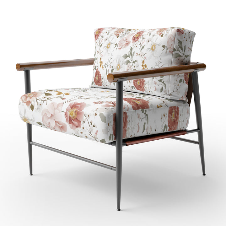 Blush And White Watercolor Garden Florals - Upholstered Accent Chair