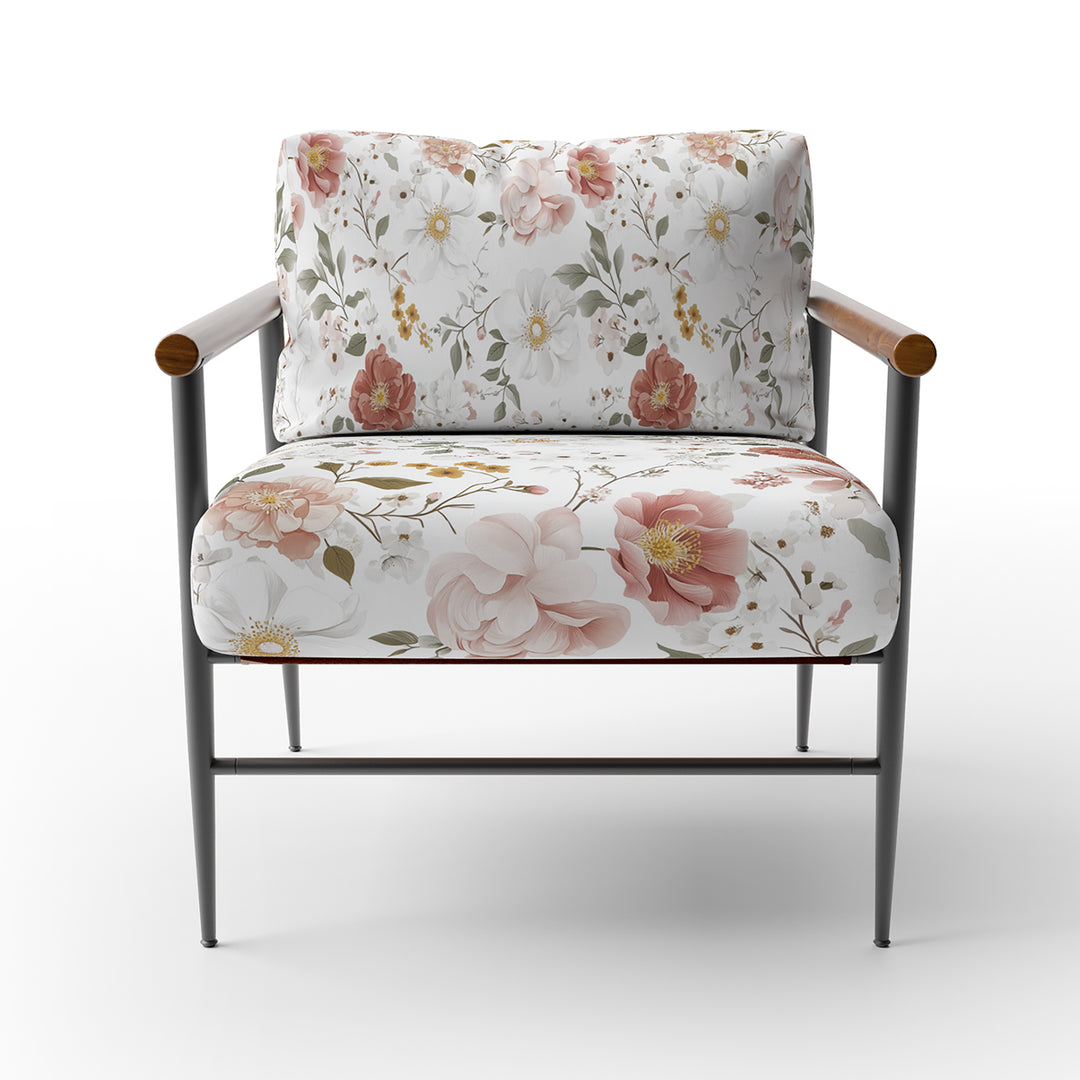 Blush And White Watercolor Garden Florals - Upholstered Accent Chair