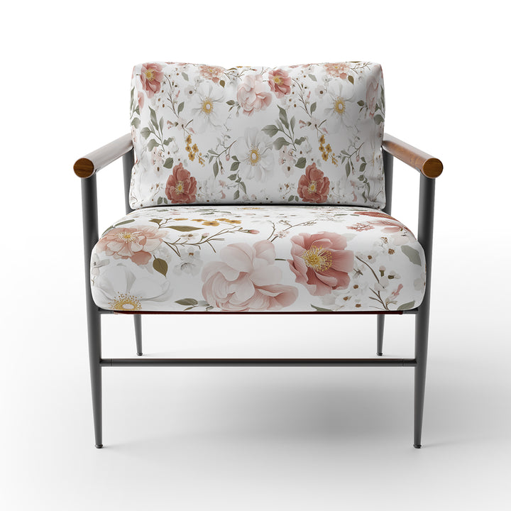Blush And White Watercolor Garden Florals - Upholstered Accent Chair