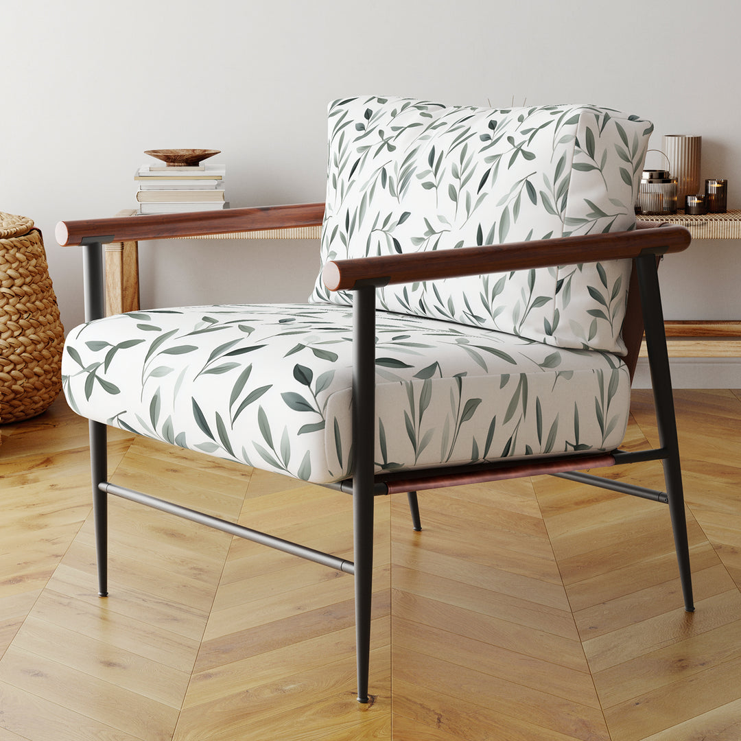Green Eucalyptus Leaves On White - Upholstered Accent Chair