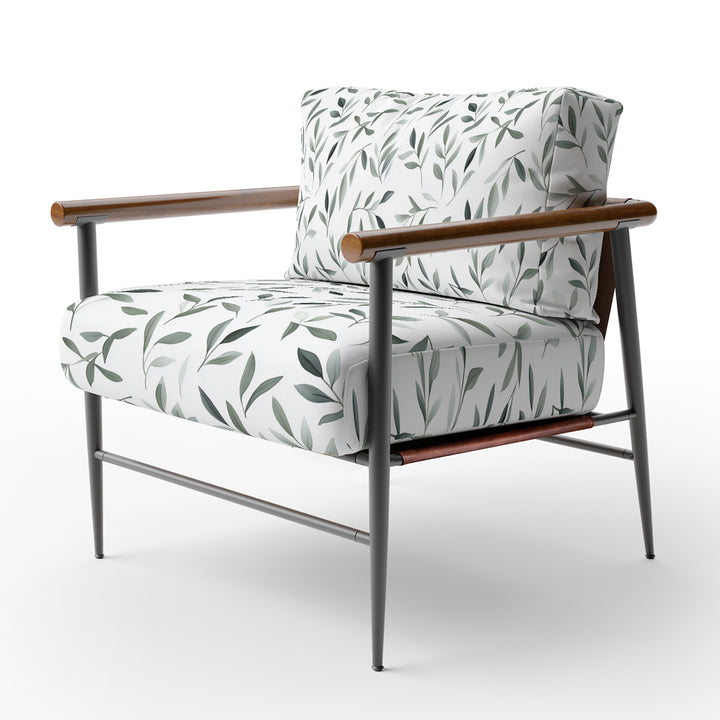 Green Eucalyptus Leaves On White - Upholstered Accent Chair