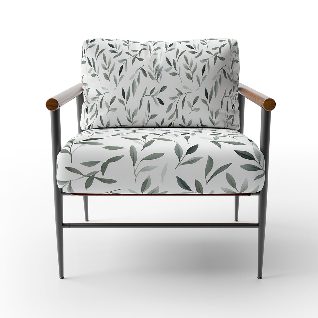 Green Eucalyptus Leaves On White - Upholstered Accent Chair