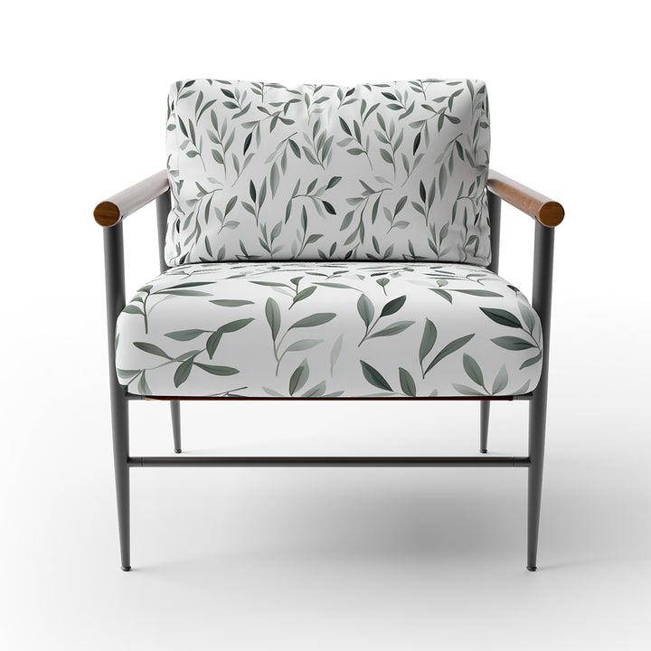 Green Eucalyptus Leaves On White - Upholstered Accent Chair