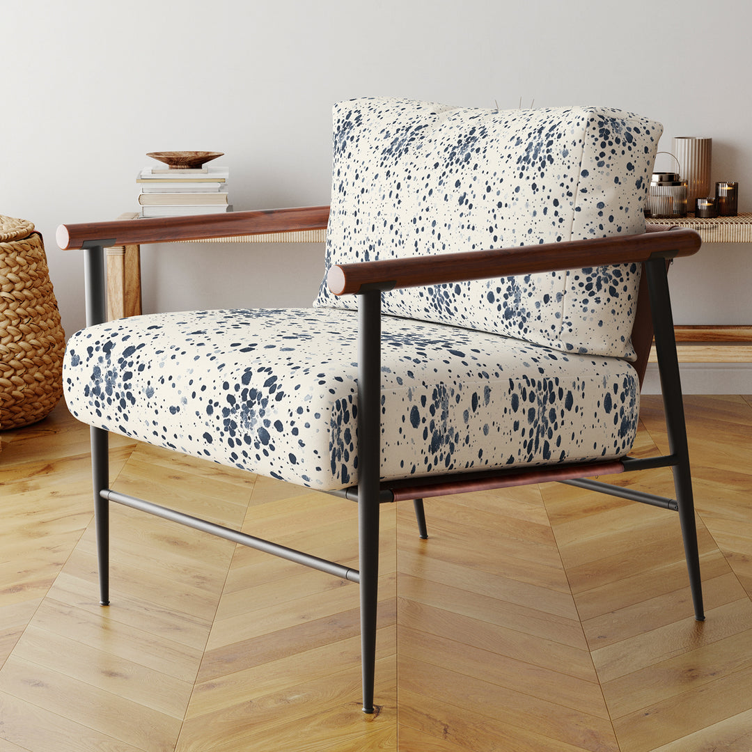 Navy Ink Splatter On Cream - Upholstered Accent Chair