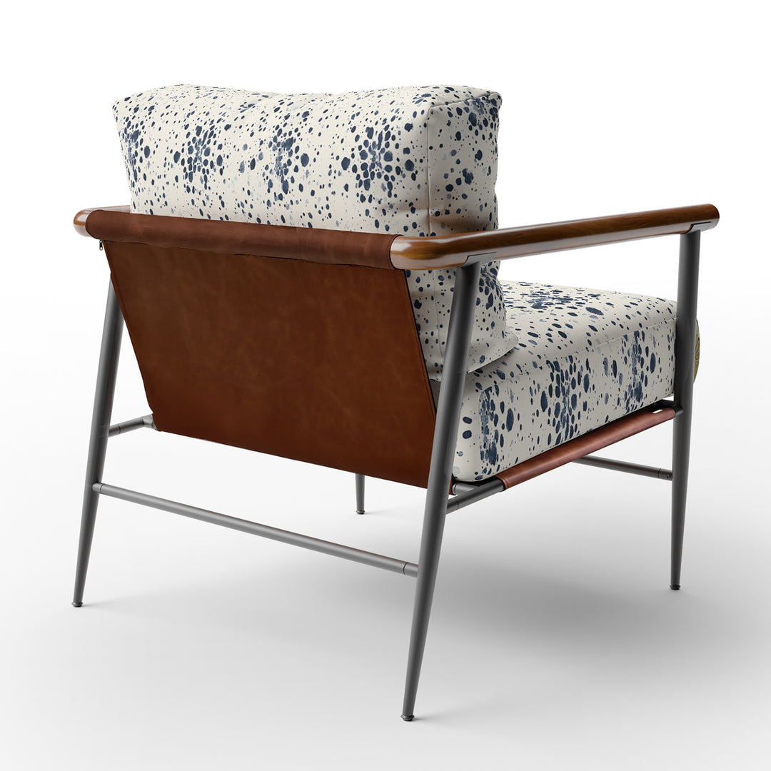 Navy Ink Splatter On Cream - Upholstered Accent Chair