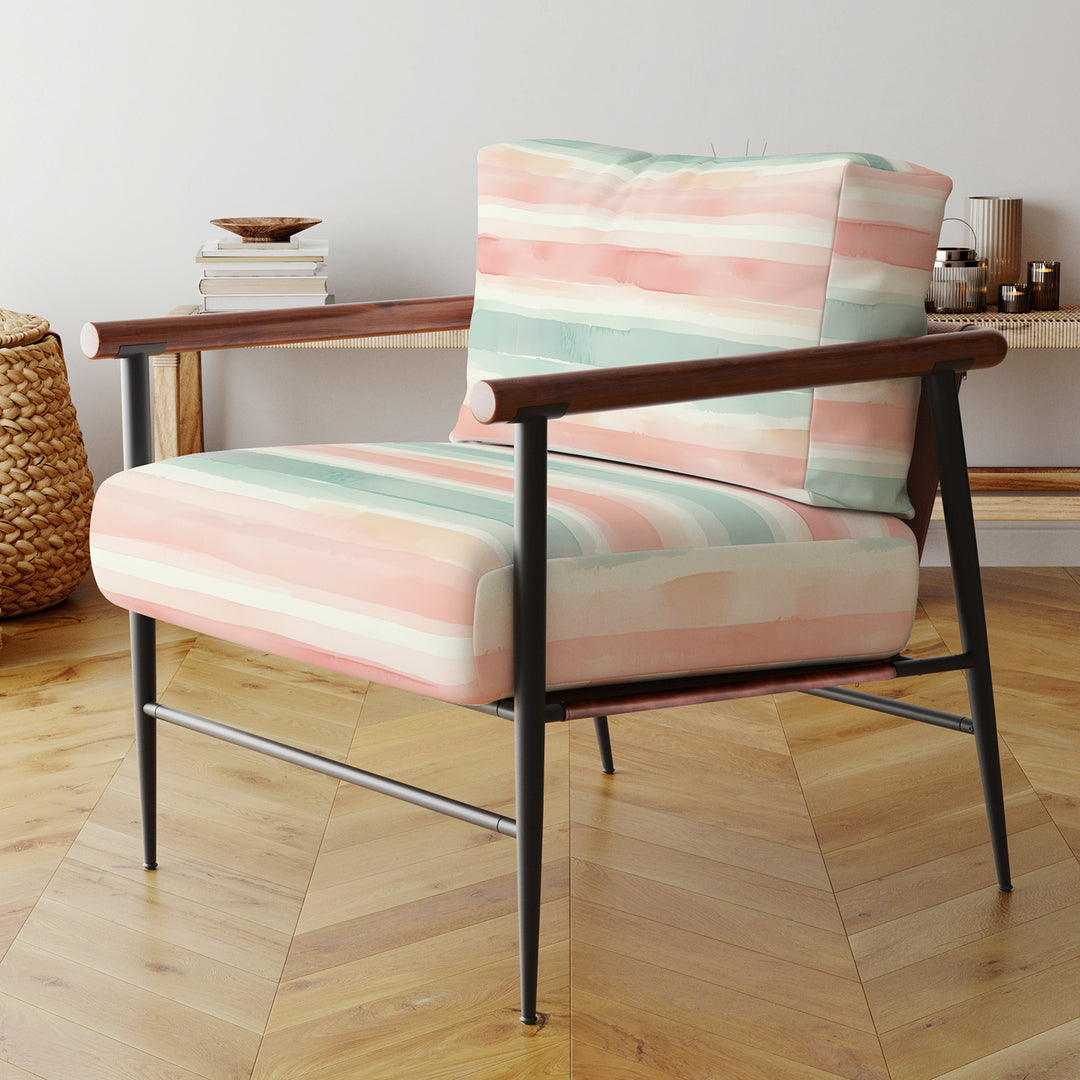 Pastel Mint And Peach Watercolor Stripes - Upholstered Accent Chair