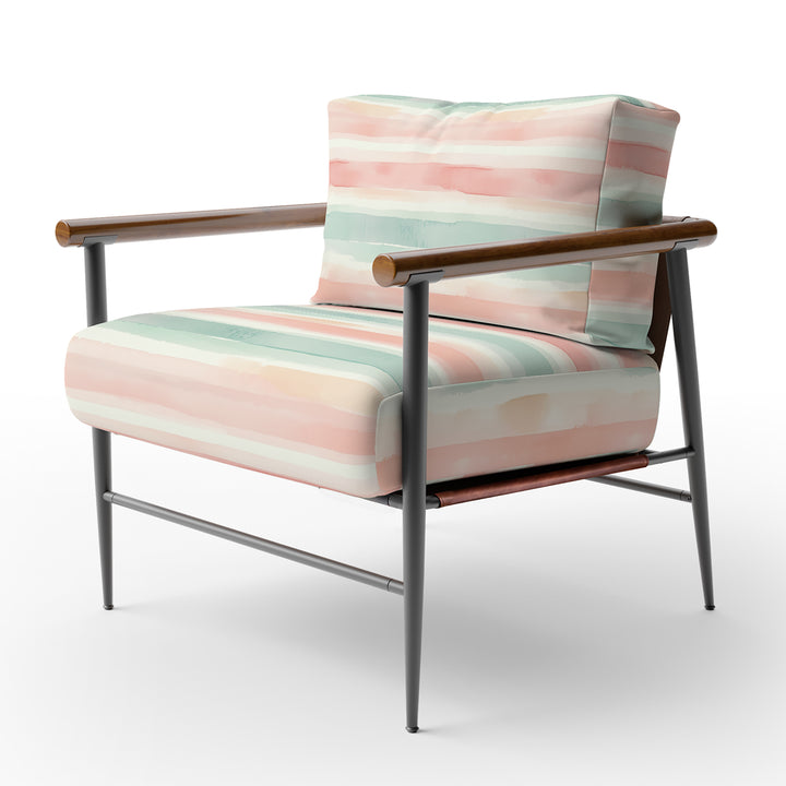 Pastel Mint And Peach Watercolor Stripes - Upholstered Accent Chair