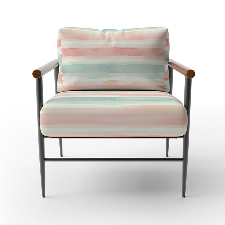 Pastel Mint And Peach Watercolor Stripes - Upholstered Accent Chair