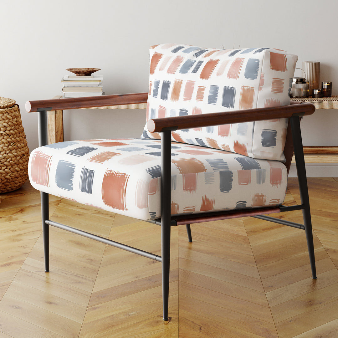 Terracotta And Slate Brushstroke Grid - Upholstered Accent Chair