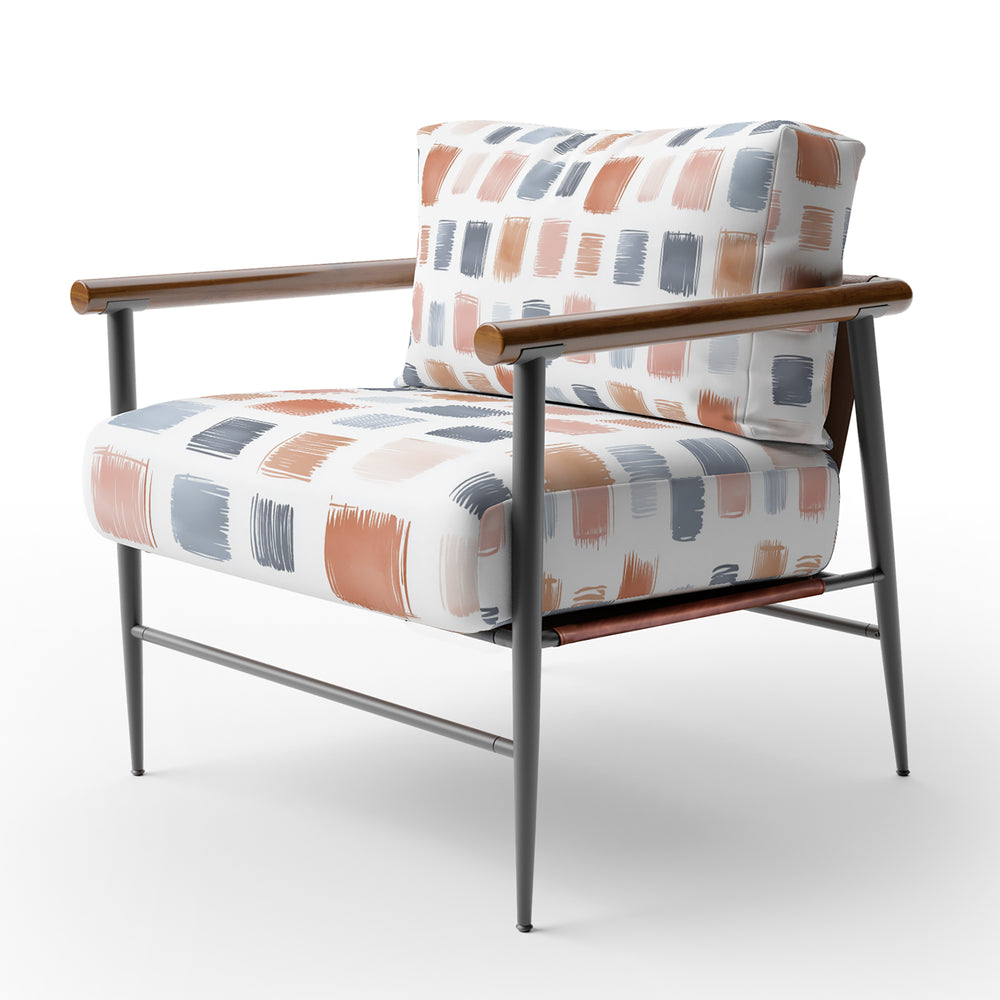 Terracotta And Slate Brushstroke Grid - Upholstered Accent Chair