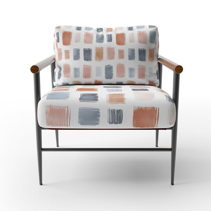Terracotta And Slate Brushstroke Grid - Upholstered Accent Chair