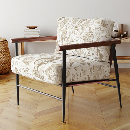 Beige Damask Paisley Scrollwork - Upholstered Accent Chair