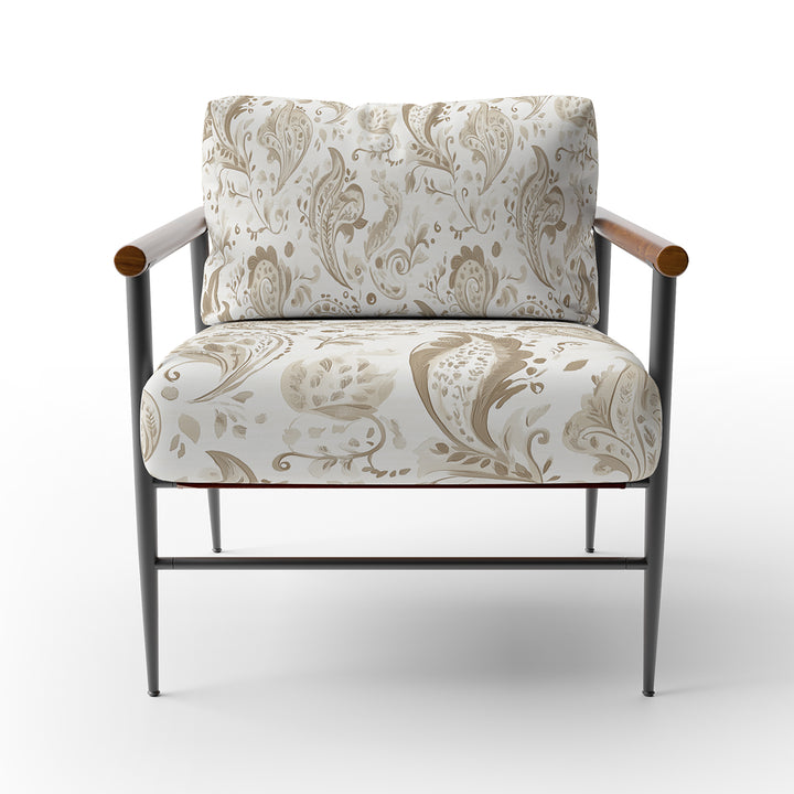 Beige Damask Paisley Scrollwork - Upholstered Accent Chair