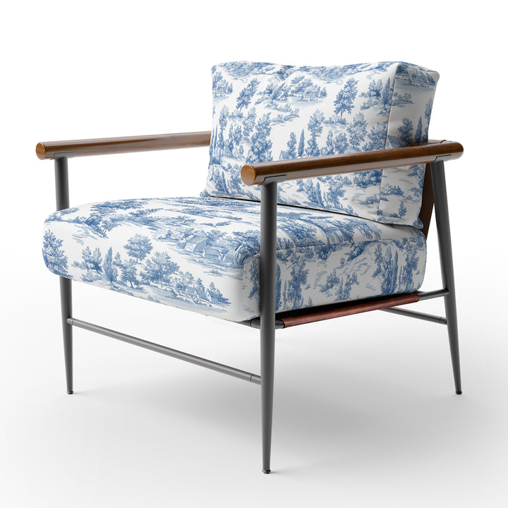 Blue Toile Countryside Landscape - Upholstered Accent Chair