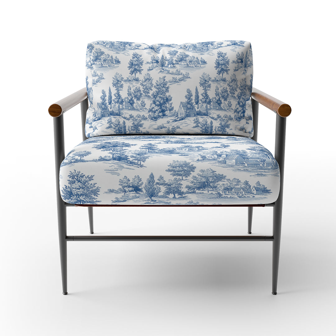 Blue Toile Countryside Landscape - Upholstered Accent Chair