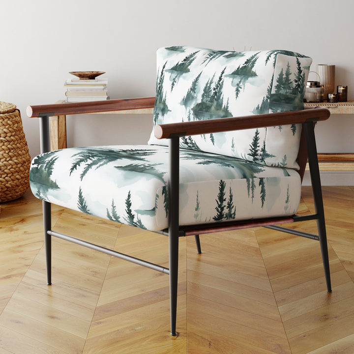 Green Hazy Pine Trees Reflection - Upholstered Accent Chair