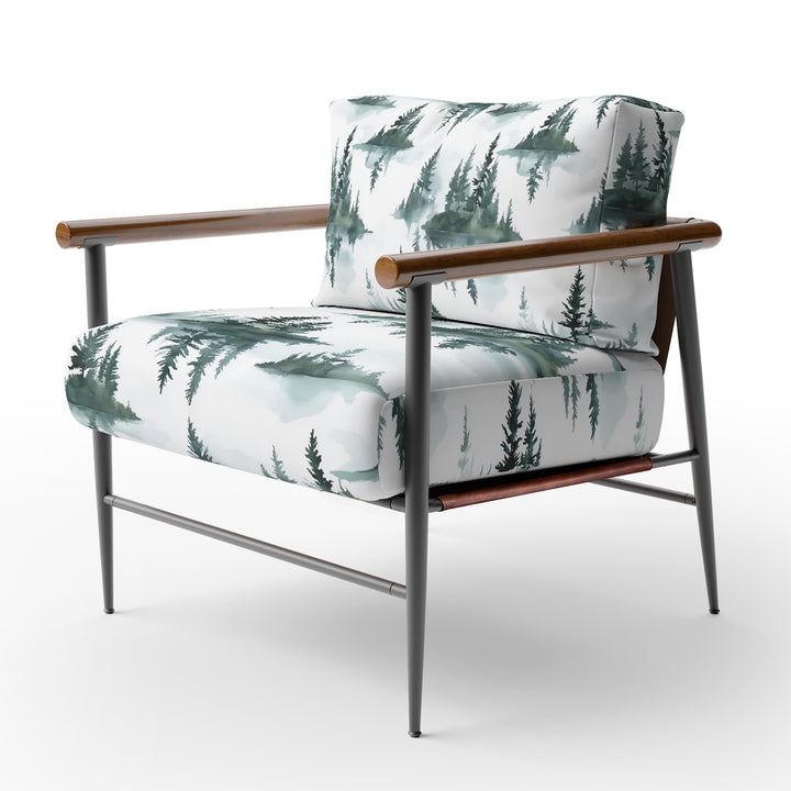 Green Hazy Pine Trees Reflection - Upholstered Accent Chair