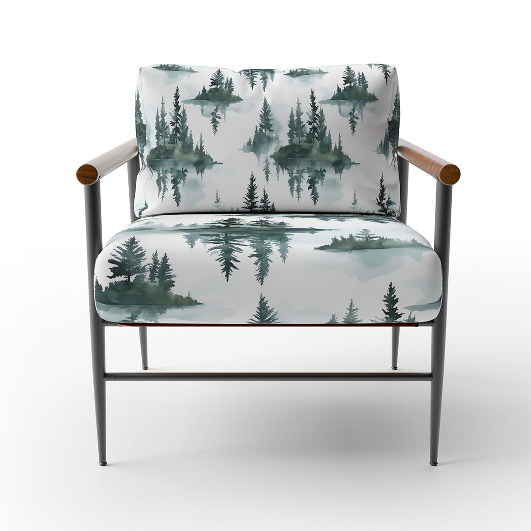 Green Hazy Pine Trees Reflection - Upholstered Accent Chair