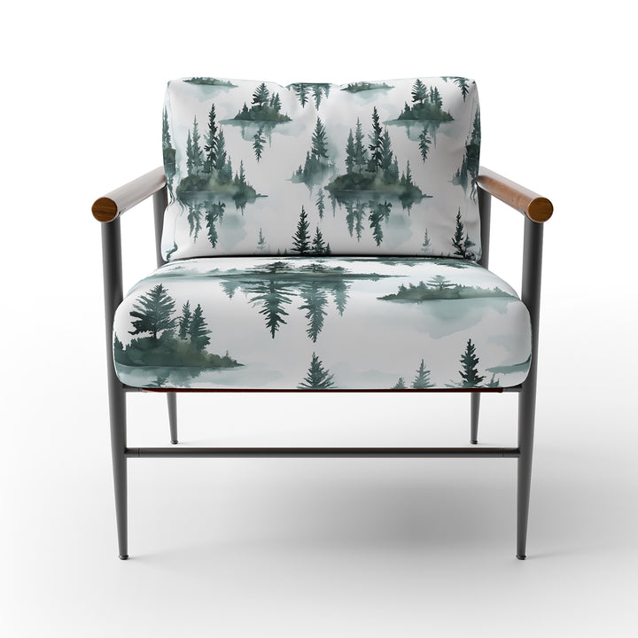 Green Hazy Pine Trees Reflection - Upholstered Accent Chair