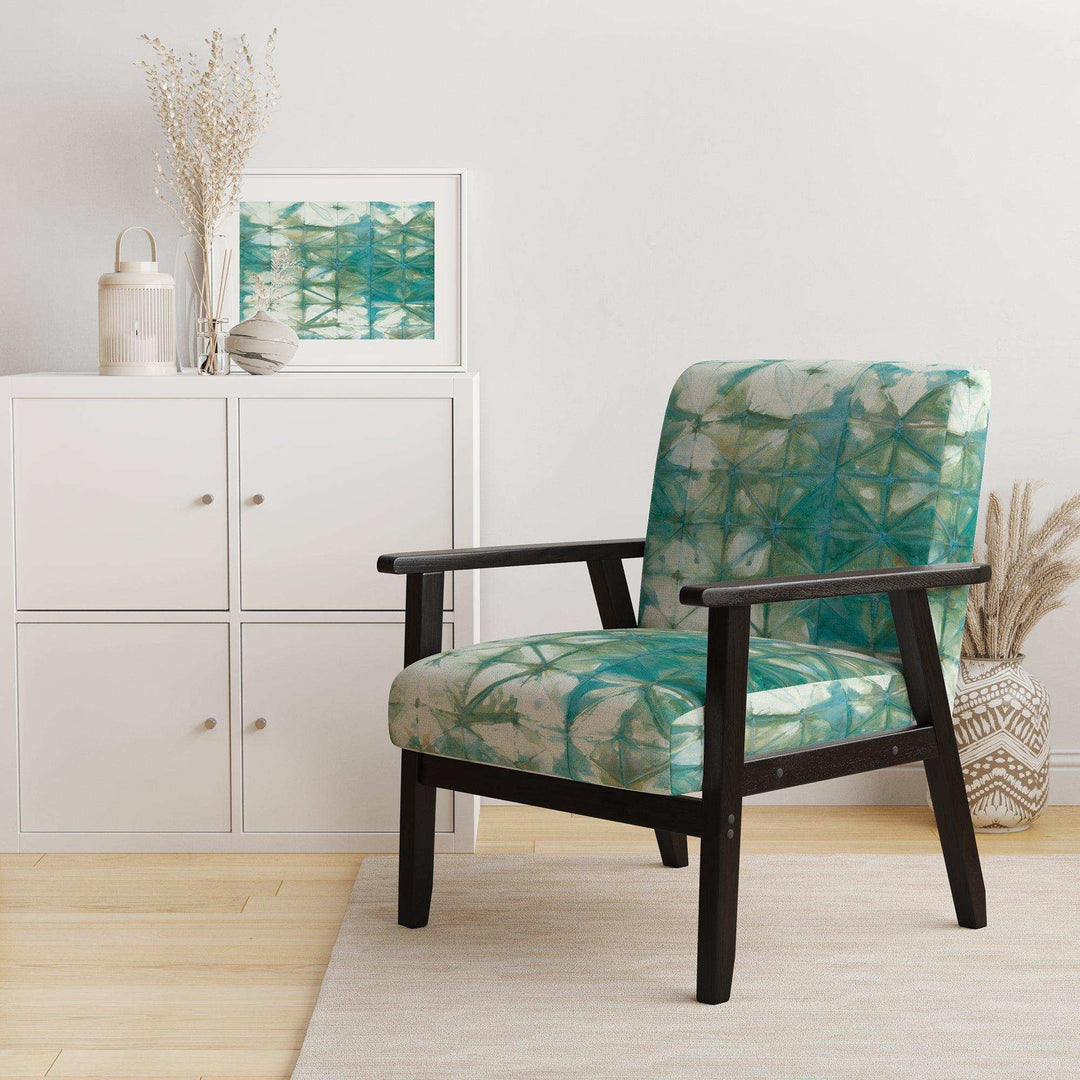 Turquoise Watercolor geometrical III - Mid-Century Modern Accent Chair