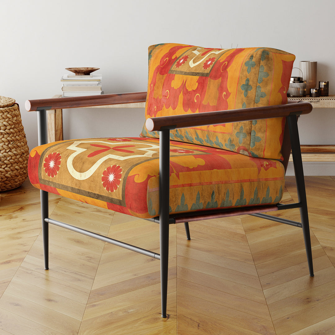 Moroccan Orange Tiles Collage II - Upholstered Accent Chair