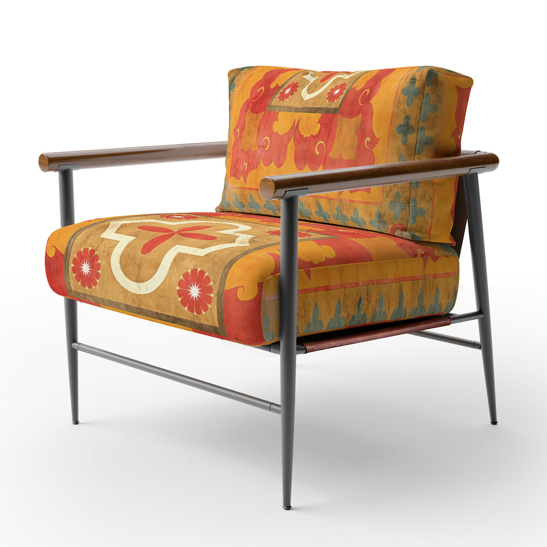 Moroccan Orange Tiles Collage II - Upholstered Accent Chair