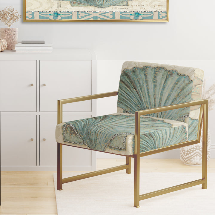 Seastar And Blue Sea Shell II - Upholstered Accent Chair