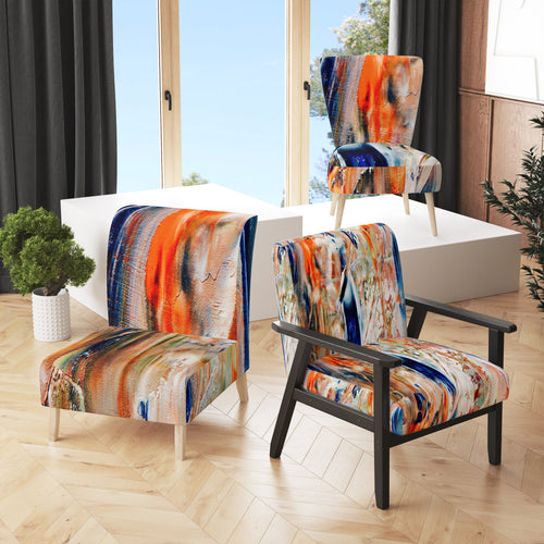 Orange And Blue Abstract Expression - Upholstered Accent Chair