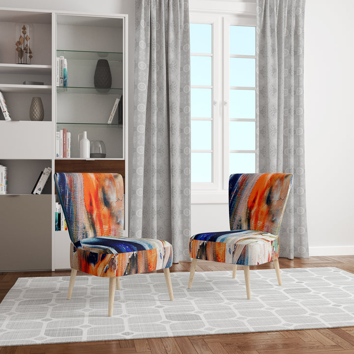 Orange And Blue Abstract Expression - Upholstered Accent Chair