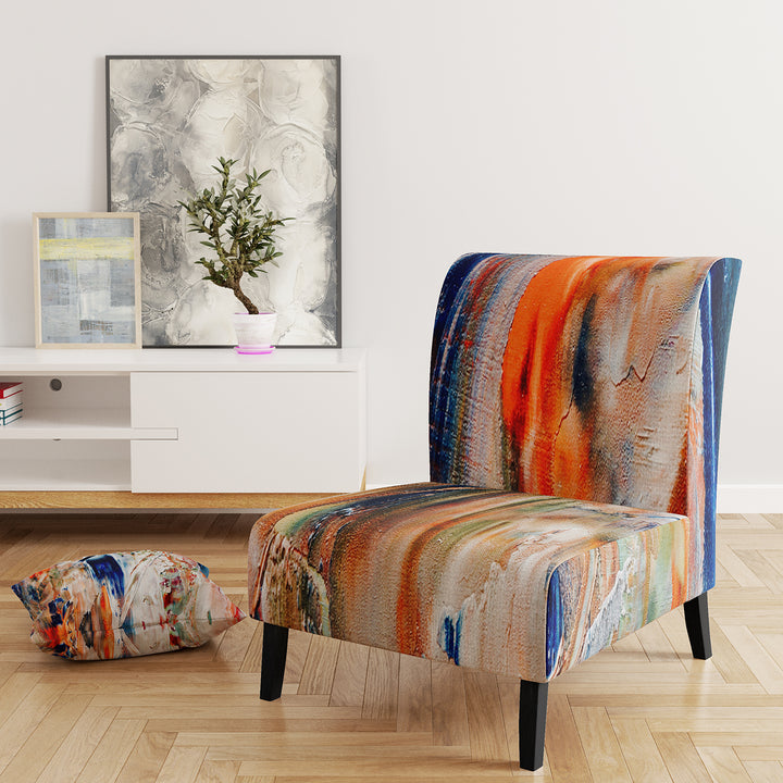 Orange And Blue Abstract Expression - Upholstered Accent Chair