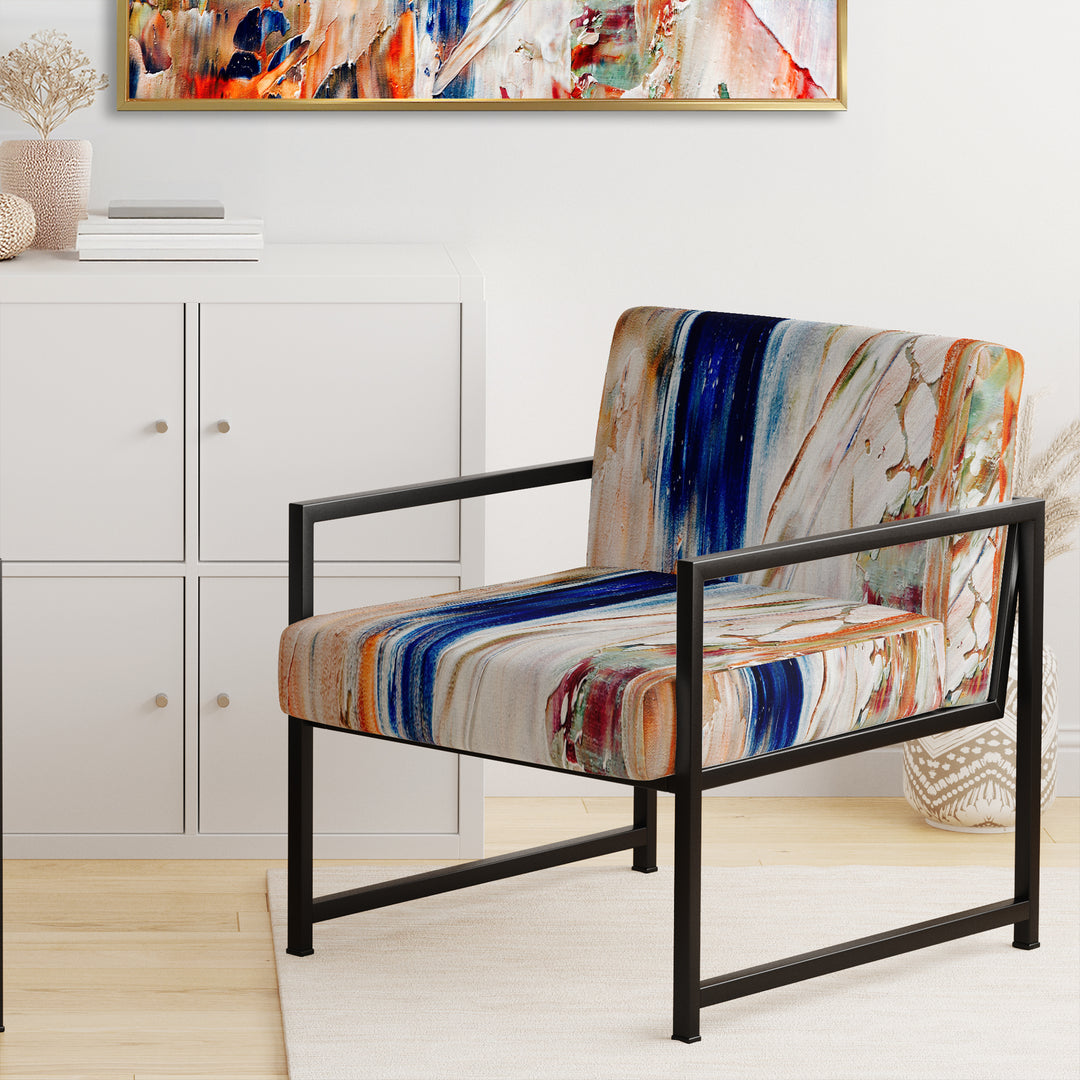 Orange And Blue Abstract Expression - Upholstered Accent Chair