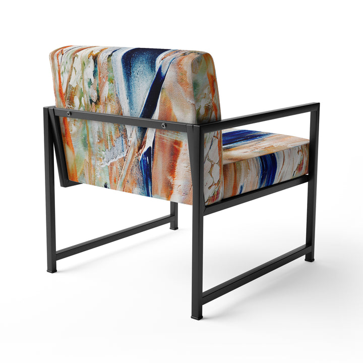 Orange And Blue Abstract Expression - Upholstered Accent Chair