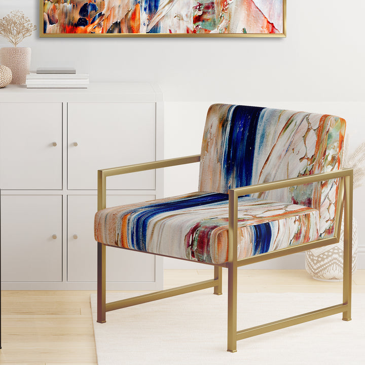 Orange And Blue Abstract Expression - Upholstered Accent Chair