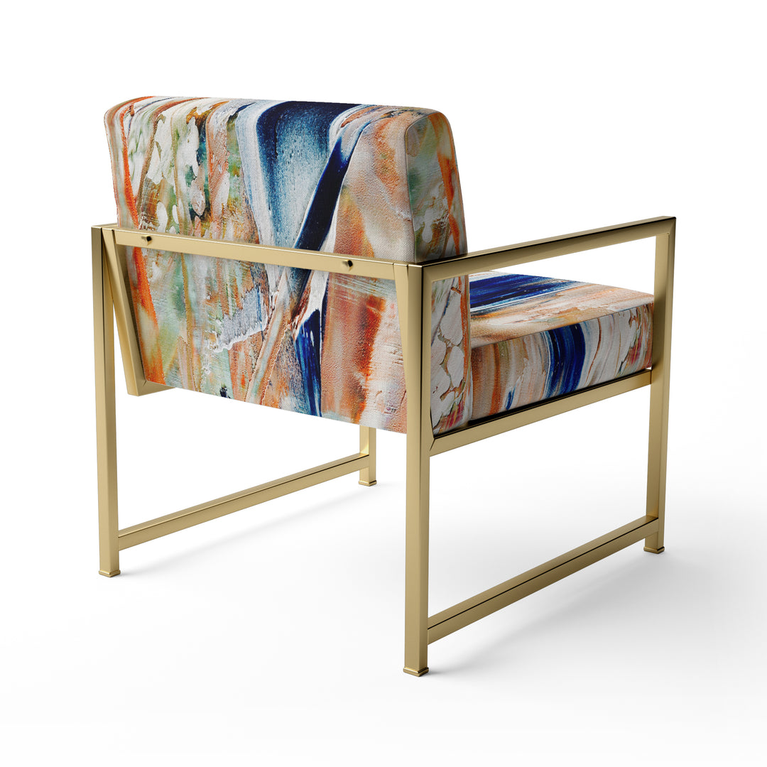 Orange And Blue Abstract Expression - Upholstered Accent Chair